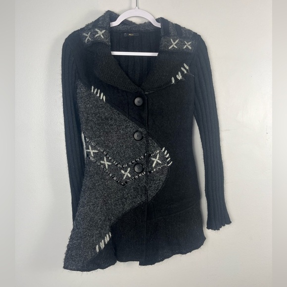 Milano Sweaters - Milano Mohair Black and grey wool blend sweater with stitching details